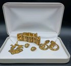 Vintage Damascene Bracelet Earrings Pendant Lot Set Spain 24k Gold Gilt   Case