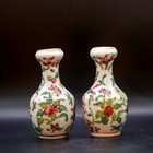 Pair Of Antique 19th C  Miniature Famille Rose Canton Chinese Export Bud Vases