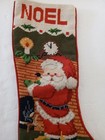 Vintage Needlepoint Christmas Stocking  Santa Cat Noel Retro