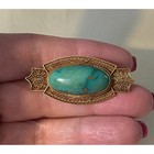 Antique 14k Gold Filigree Brooch With Turquoise Stone