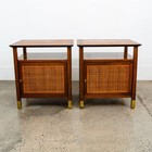 Mid Century Modern Nightstands End Side Tables Cane Walnut Founders Cabinet Set