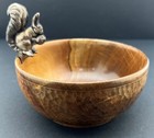 Antq  German Handmade Nut Bowl With A Silver  800 Squirrel Eating An Acorn  13cm