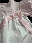 Vintage Baby Girl Pink   White Dress 24m Puff Sleeves Embroidered Flowers Heirlo
