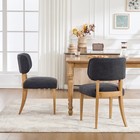 Set Of 2 Dining Chairs Fabric Upholstered Kitchen Side Chairs Wooden Legs Gray