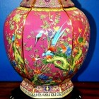 Large 22 Inch Vintage Hexagon Chinese Porcelain Lavender Floor Vase W stand 