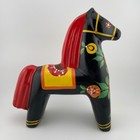 Vintage Russian Hand Painted Wooden Horse Folk Art Khokhloma Black Red Floral 8 