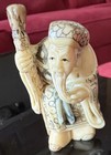 Japanese Handmade Netsuke Elder With Staff  Gourd  Gold Accents  Japanese Cultu   
