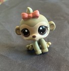 Littlest Pet Shop Monkey  1593 Brown Eyes Pink Bow Hasbro G2 Authentic Lps