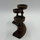 Cornwall Curved Triple Graduated Candelabra Wooden Vintage Mcm Candle Holder