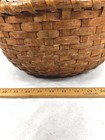 Antique Work Basket Large Round 14 5 X 7 In  Carved Wood Handle Splint Ash 1800s