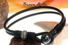 Surfers Anklet Sterling Silver leather Hematite Men Anklet Bracelet 1ab-340