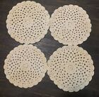 Set Of 4 Vintage Hand Crocheted Beige 12  Round Doiley placemat Handcrafted