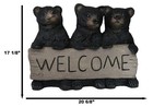 Large Rustic Forest 3 Black Brother Bear Cubs Holding Welcome Sign Statue Decor
