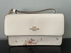 Coach Foldover Wristlet Clutch Purse Makeup Case Ivory Leather W floral Bouquet
