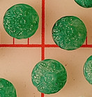 12 Vintage Czech Uranium    Glass Small Round Green Faux Jade Carved Flower 8mm