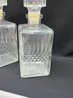 Set Of 2 Vintage Clear Glass Square Liquor Decanters With Sealing Stoppers