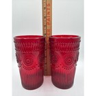Pioneer Woman Ruby Red Embossed Glass Tumblers Set Of 2 Drinking Glasses 16 Oz