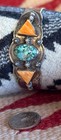 Navajo  Old Pawn Pilot Mtn Turquoise W Orange Spiny  Sterling Silver Vtg Cuff