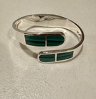 Vintage Taxco Mexico Sterling Silver 925 Malachite Hinge Bangle Bracelet