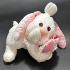 Vintage Fisher Price 1988 Puffalump White Bunny Rabbit W  Pink Hearts Plush Read