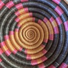 Vtg 7 25 In  African Rwanda Coiled Hand Woven Basket bowl home Decor Pk pur oran