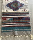 Zapotec Southwestern Design Wool Rug 56    X 25    Handwoven Maroon Teal Cream