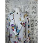 Vintage Retro Colorful Linen Blend Single Button Blazer Artsy Boho Geometric