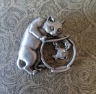 Jj Jonette Jewelry Silver Pewter Cat Lover Charm Pin Brooch Fishbowl Lot Of 2 