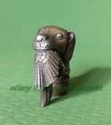 Rare Victorian Old Bronze Hand Carved Dog Bite Bird Statue Walking Stick Head