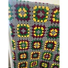 Vtg Handmade Crochet Granny Square Throw Blanket Grey Yellow Green Wine Afghan
