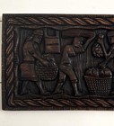 Vintage African Tribal Carved Wood Panel Plaque Art Village Scene Storyboard