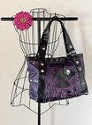 New Gothic Hello Kitty Purple   Black Skull Skeleton Handbag Purse 18    X 12   