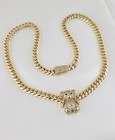 14k Gold Plated Cz Bear Cuban Choker Chain Necklace And Bracelet Set 