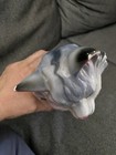 Vintage White Gray  Black Ceramic  Cat Figurine With Green Eyes  Pink Ears 12   