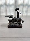 Rustic Metal Train Locomotive Decorative Piece Black On Wooden Base 7    X 4    X 6   