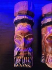 Tiki Wood Statue Figurines Hand Carved Jamaica Wood Male   Female Vtg 1999 6in