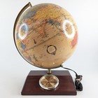 Vtg Replogle Illuminated World Globe Vintage Wood Base With Clock Lighted Euc