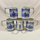 Set Of 5 Delft Blue Heineken Beer Steins 16oz   5l   t Delftsche Huys Holland