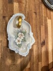 Antique Limoges Style Porcelain Vanity Dresser Tray   Ring Dish Set White Roses
