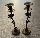 Vintage Set Of 2 Antique Art Nouveau Solid Brass  candlesticks Candle Leaves