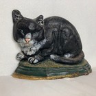 Vintage Antique Cast Iron Kitty Cat Laying Down Doorstop Heavy Fireplace Decor