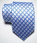 New Classic Checks White Blue Jacquard Woven 100  Silk Men s Tie Necktie