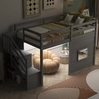 Led Twin Size Wood Loft Bed W storage Staircase window Bedroom Furniture Gray