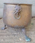 Antique Copper   Brass Cauldron W  Claw Feet   Lion Heads - Restoration 