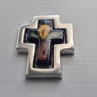 Hand Painted Talavera Ceramic Cross Metal Frame Mexican Folk Art Religious 