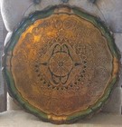 Vintage Round Gilded Gold   Green Florentine Tray 15-3 4  Italian 
