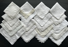 A  Vintage Lot 20 White Hankies Hand Machine Embroidery Lace Wedding Bride