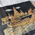Thai Silk Art Embroidery Painting Wat Arun Temple Royal Barge Bangkok Black Gold