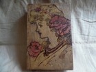 Antique Art Nouveau Pyrography Girl Design Burnt Wood Box