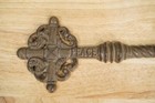 Vintage Primitive Wall Art Cast Iron Brown Metal Peace Skeleton Key 11 5  Long